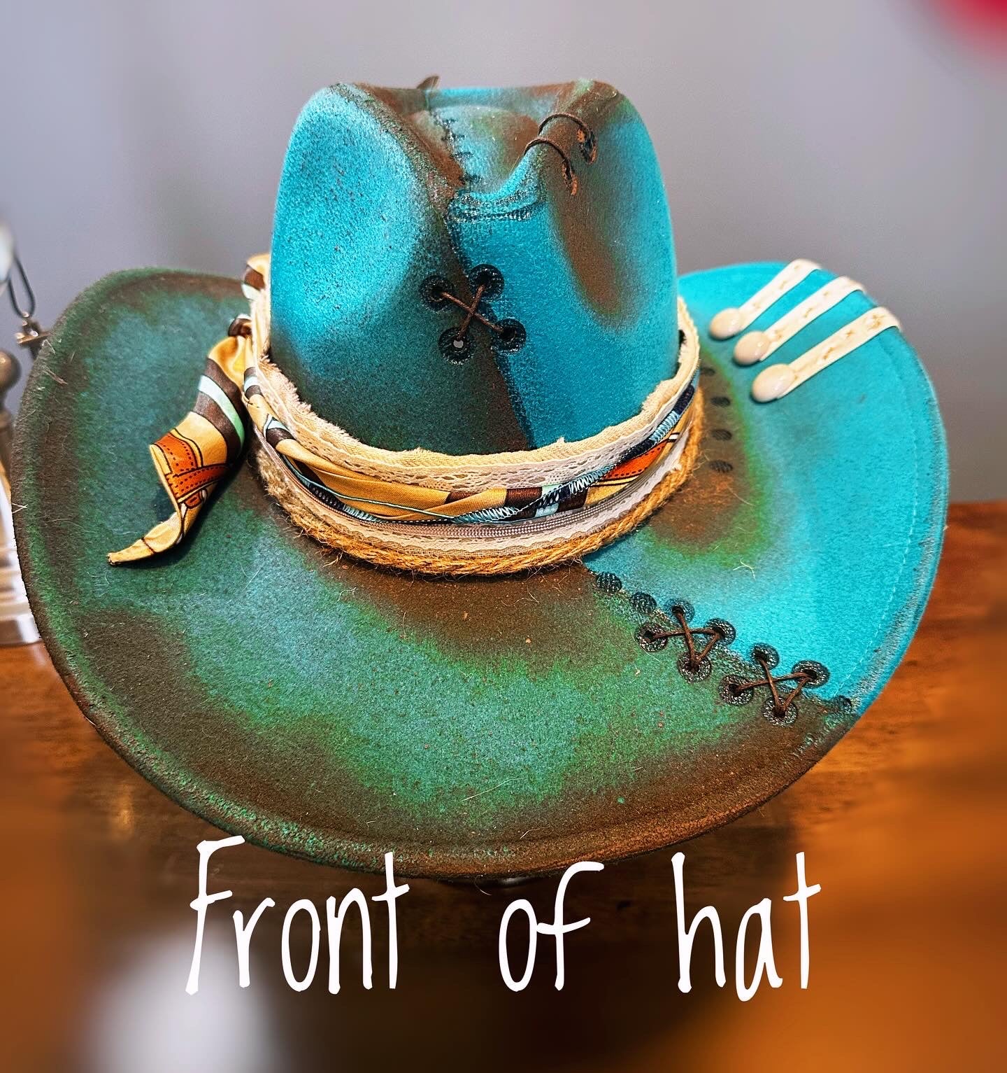 Brown Turquoise Stone Shade Hat