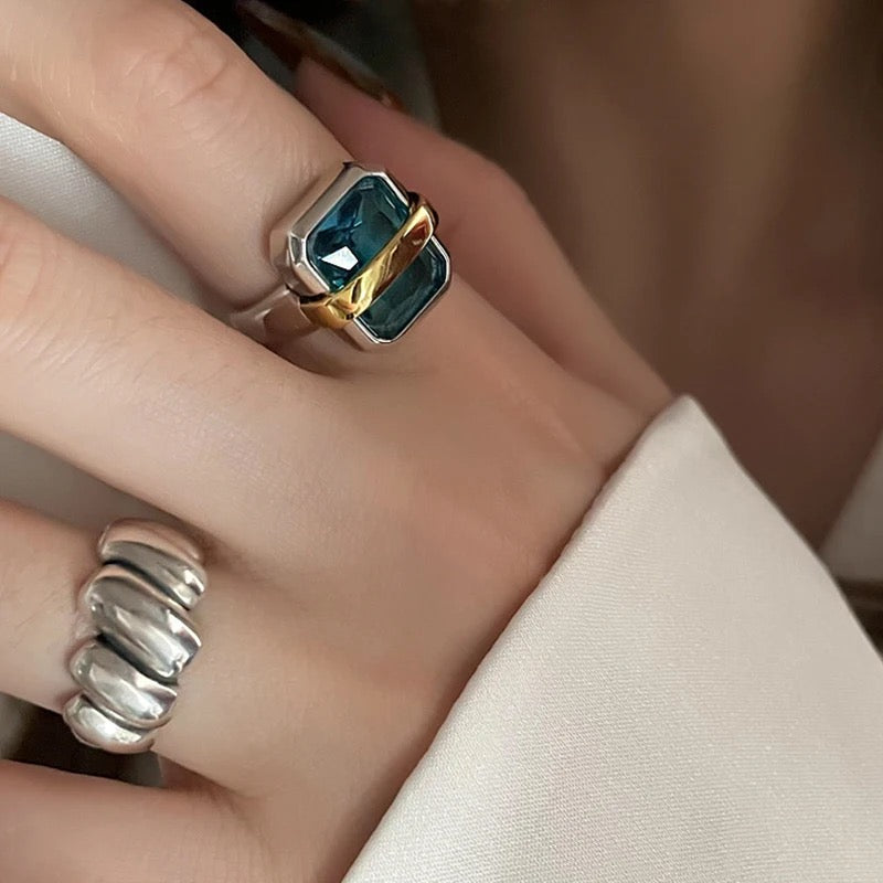 Handmade blue square ring