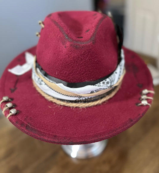 Burgandy black jack hat