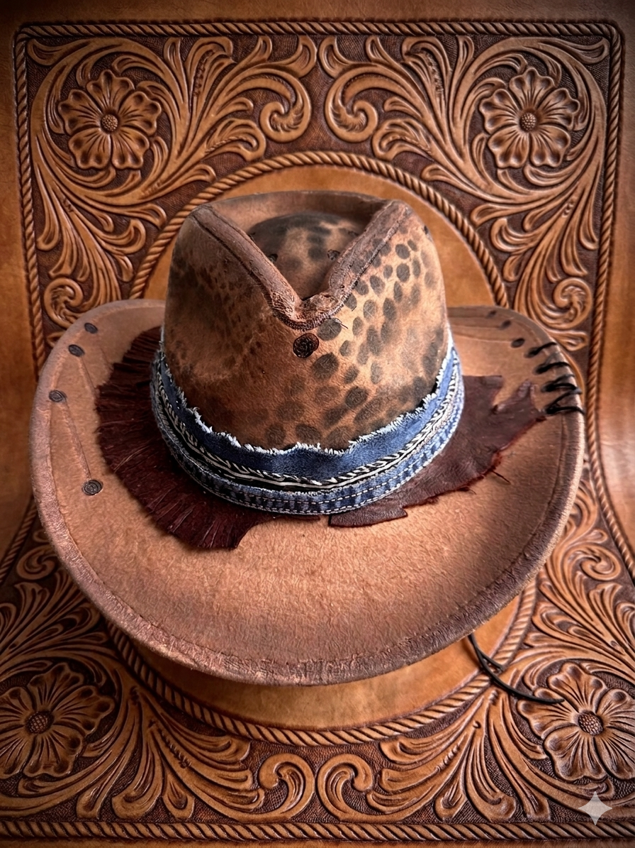 Wild West Leopard Cowgirl Hat | Rustic Distressed Cowboy Hat | Boho Western Festival Hat