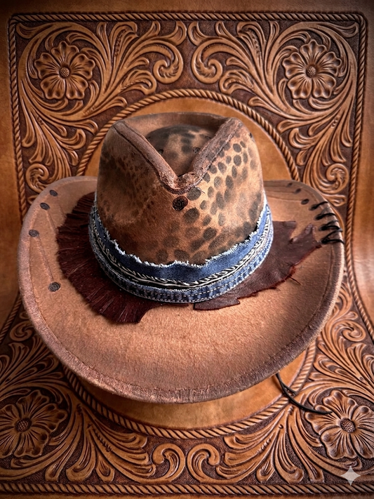 Wild West Leopard Cowgirl Hat | Rustic Distressed Cowboy Hat | Boho Western Festival Hat
